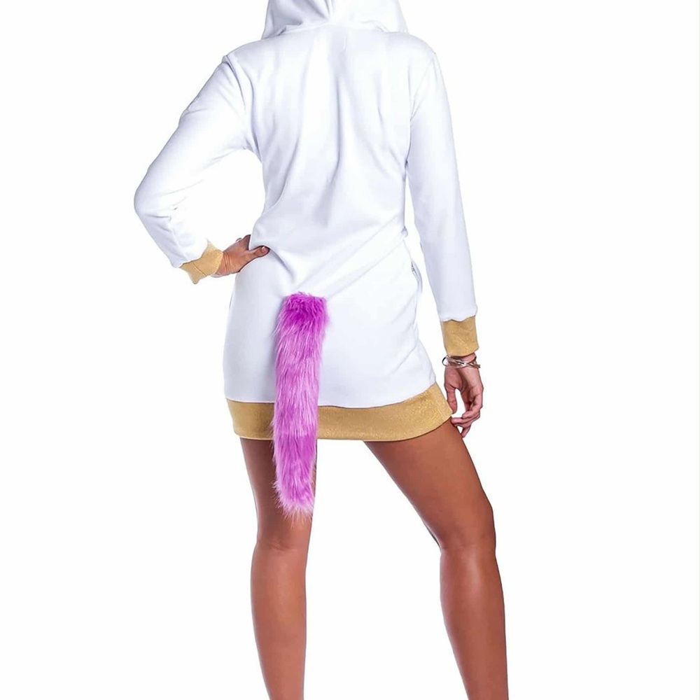 Tipsy Elves White and Gold Women's Hoodie Dress - Picture 2 of 3